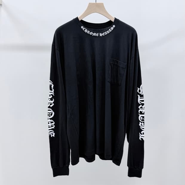 [미사용/2XL] 크롬하츠 넥로고 스크립트 롱슬리브 긴팔 티셔츠 블랙