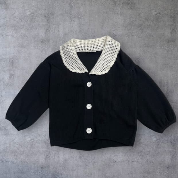 미우미우 Miu miu 콘트라스트 카라 크롭 벌룬 가디건 S