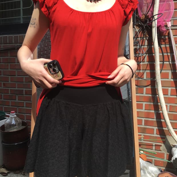 블랙 레이스 큐롯 팬츠 (스커트 팬츠)