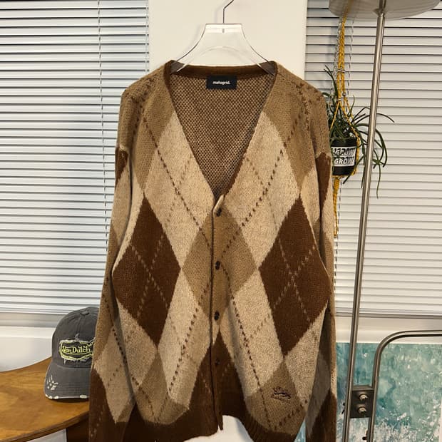 마하그리드 아가일 울 오버핏 가디건 L