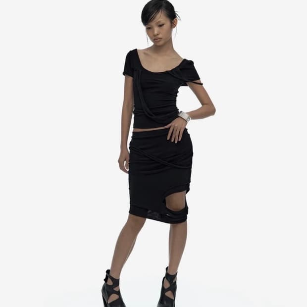 카시코 Kashiko peek a boo skirt Black