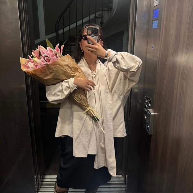 에토스 스카프 블라우스