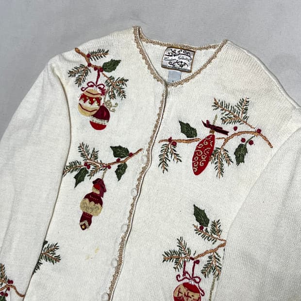 XL VTG 크리스마스 자수 가디건