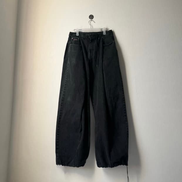 펑크 락시크 y2k 스포티 블랙데님 흑청 두붙바 벌룬팬츠