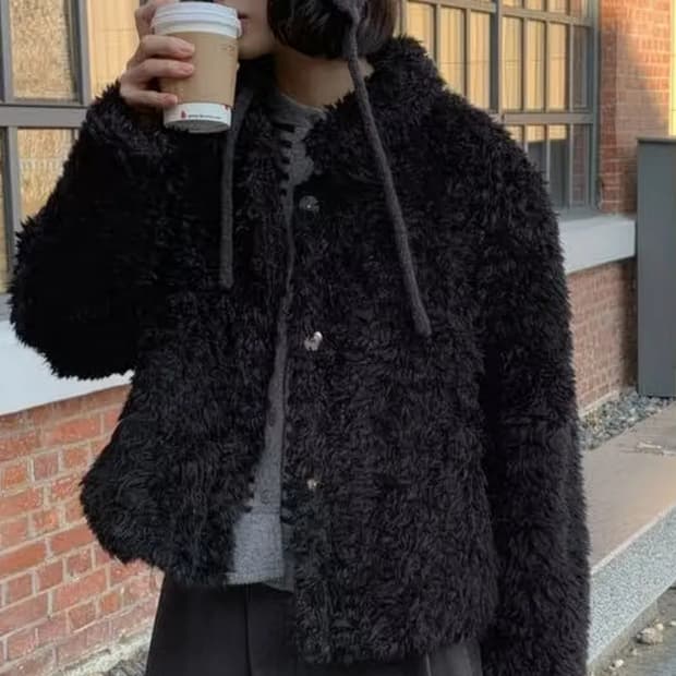 러블리 블랙 뽀글이 퍼자켓