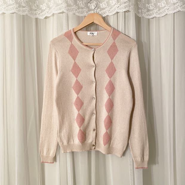 Pastel Pink Argyle Cashmere Cardigan