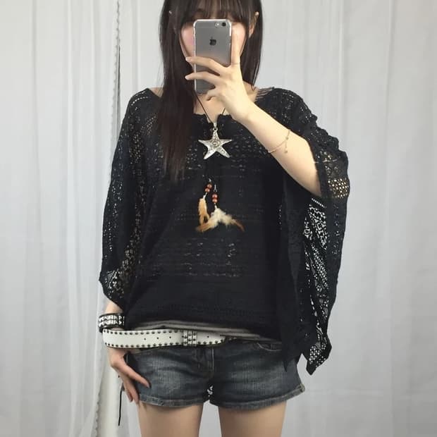 DigiDeep Black Crochet Poncho Top