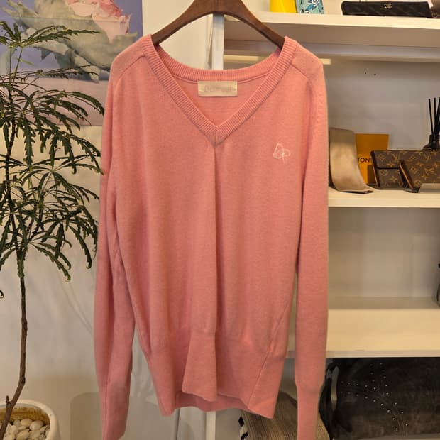 Dearest 핑크 오버핏 V넥 울니트