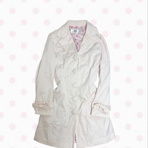 R.F 리본 연핑크 봄 코트 딸기우유 핑크 히메갸루