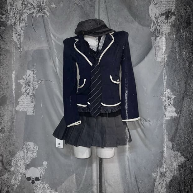 트랄라라 프릴 셔츠 무채색 네이비 엑시즈팜 코디세트 