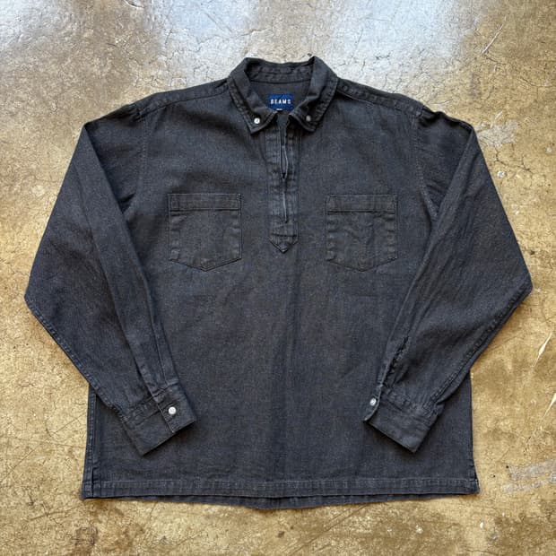 BEAMS 하프 집업 데님 풀오버 셔츠