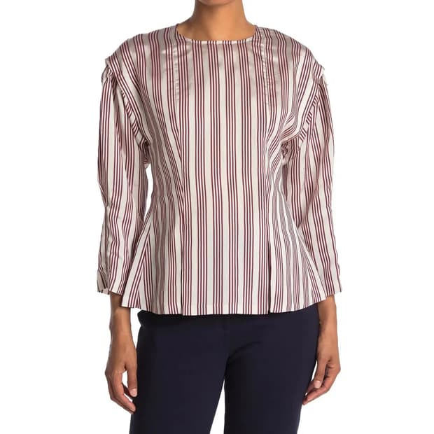 산드로 스트라이프 볼륨 플레어 블라우스 M사이즈