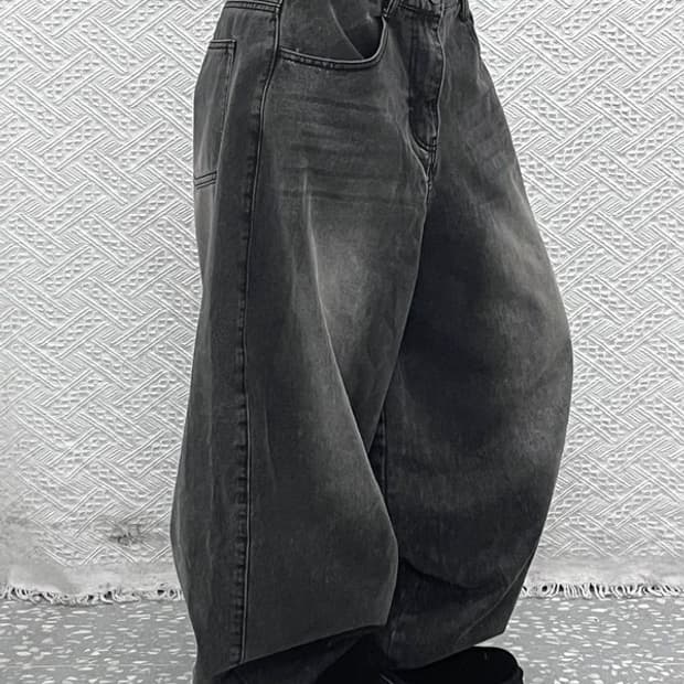 낫포너드 빈티지 스트릿 힙합 벌룬 워싱 흑청 데님팬츠 M C10646