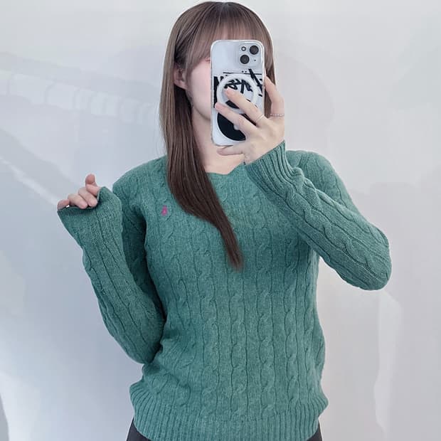 폴로랄프로렌 핑크포니 그린 케이블니트