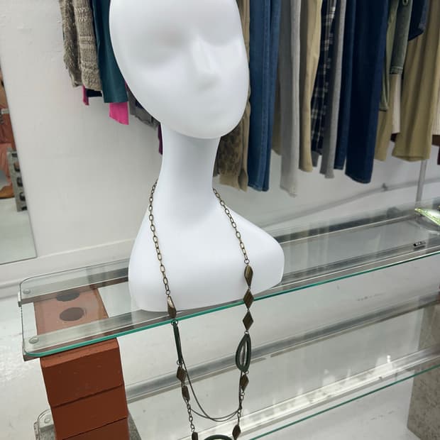 그린 빈티지 골드 롱넥글리스