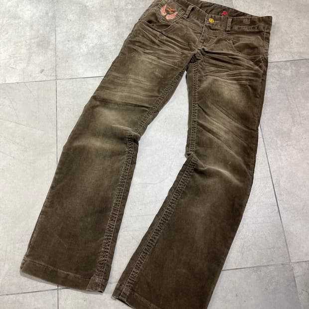 일본 빈티지 y2k 날개 자수 세미 부츠컷 골덴 팬츠 