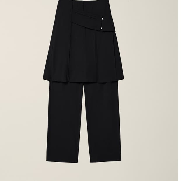 BELTED POCKET LAYERED SKIRT PANTS BLACK