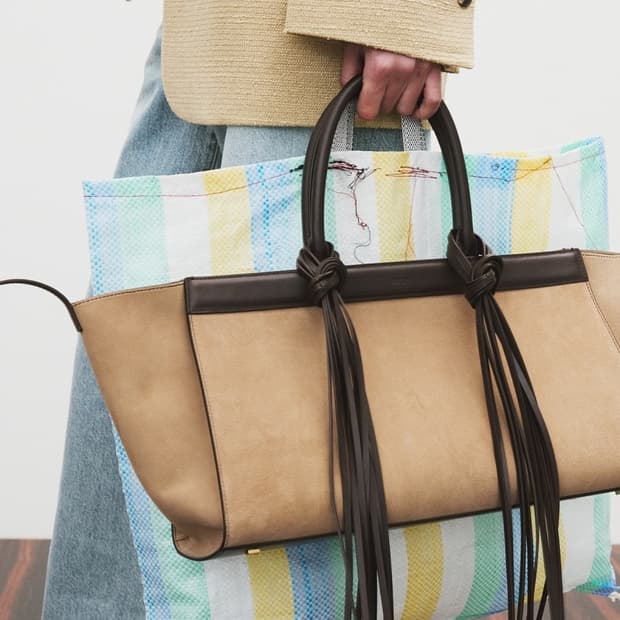 렉토 이비자 캔버스 라지 토드백 스웨이드 탄