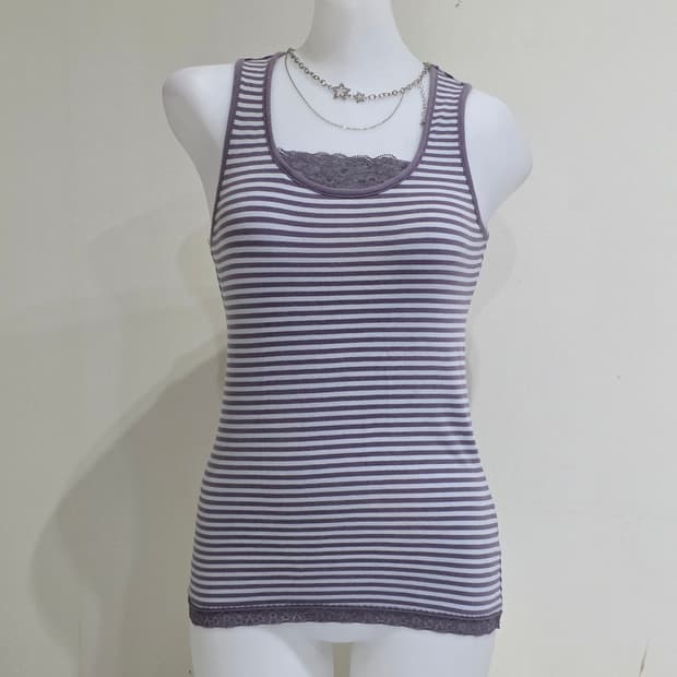 일본빈티지)y2k 오네갸루 모리걸 퍼플레이스 스포티 민소매 나시슬리브리스