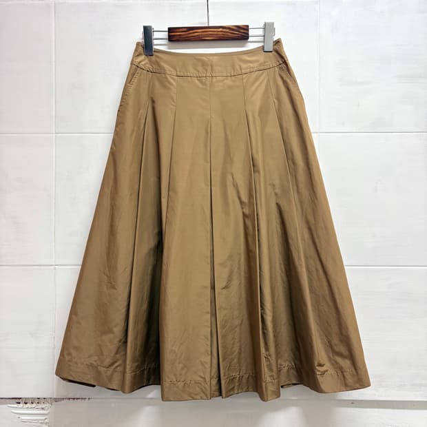 카멜 바스락 주름 플레어 미디 스커트 JPN