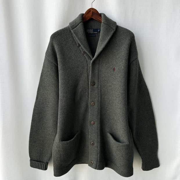 폴로 랄프로렌 니트 헤비 램스울 숄카라 스웨터 가디건 그레이 100