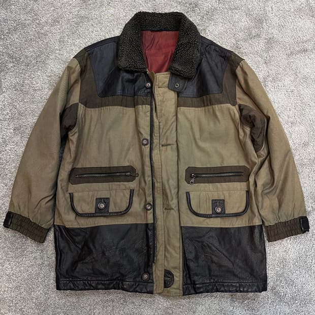 빈티지 로터리그룹 배색 카프스킨 헌팅자켓L