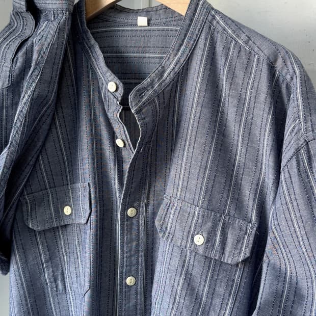 Jacquard stitch cotton stand collar shir