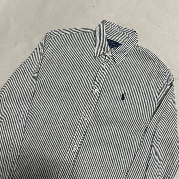 S 폴로랄프로렌 여성용 블랙 스트라이프 린넨 셔츠 