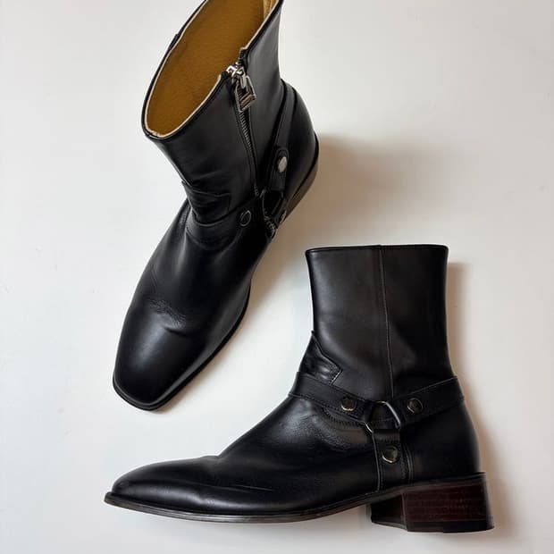 FIRENZE.A 슬림토 벨크로 소가죽 바이커 부츠 Q1505