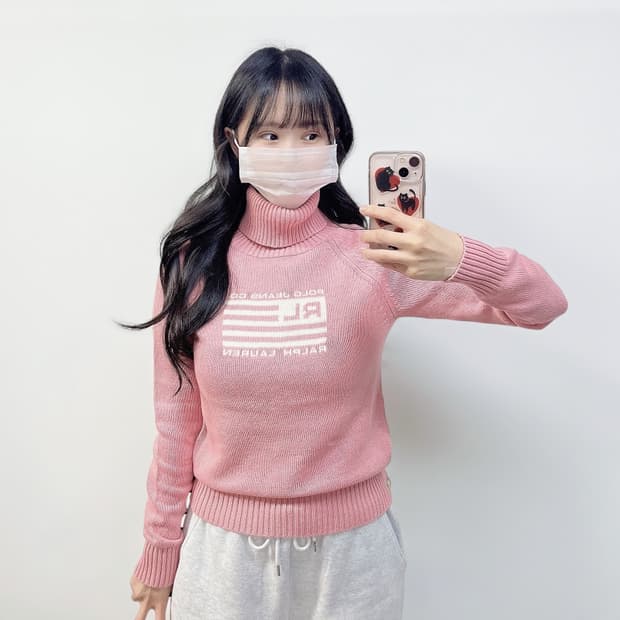 폴로 랄프로렌 플래그 성조기 코튼 터틀넥 니트 핑크