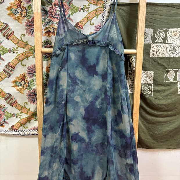 히피 모리 하구미 청록 물결 시스루 롱 원피스