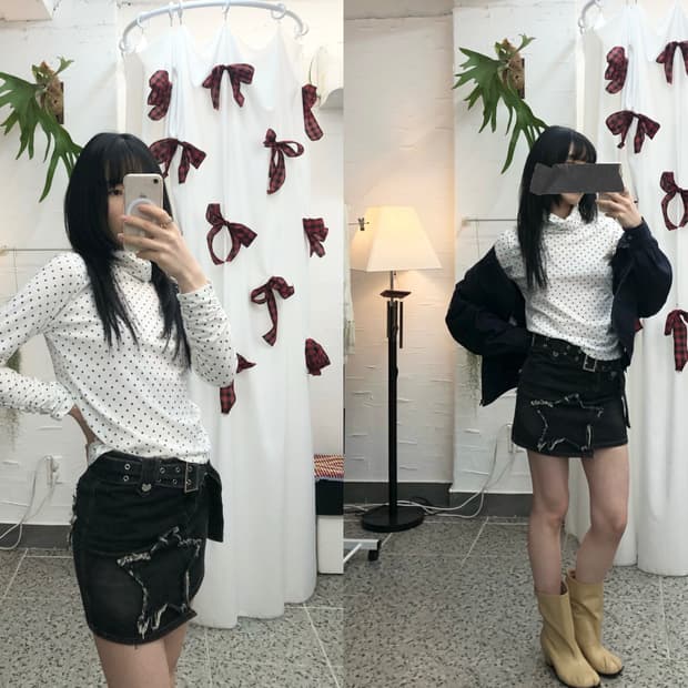 Black star dot polo top