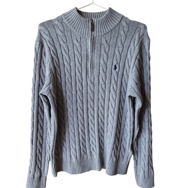 폴로 랄프로렌 케이블 반집업 니트 스웨터 그레이 L