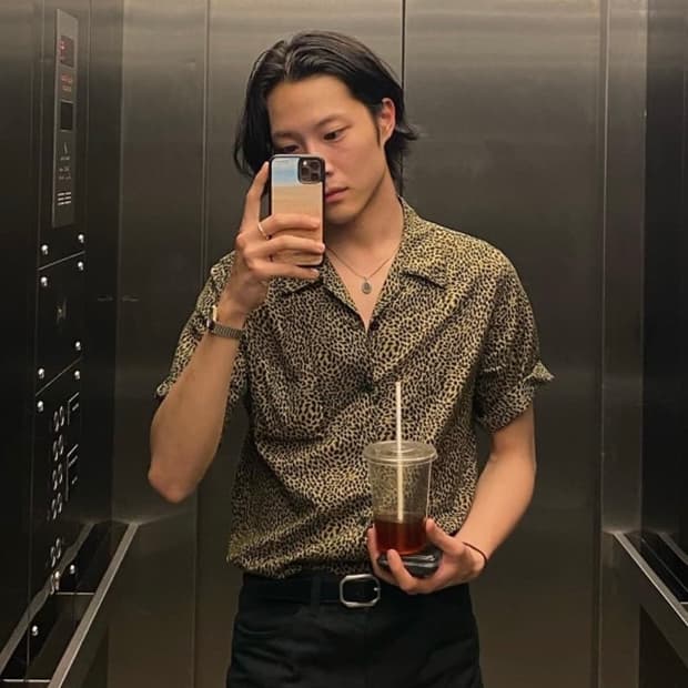 생로랑/레오파드 오픈카라 셔츠