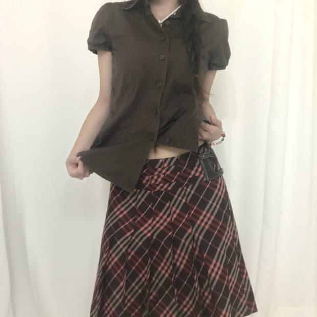 버버리 브라운 퍼프 블라우스