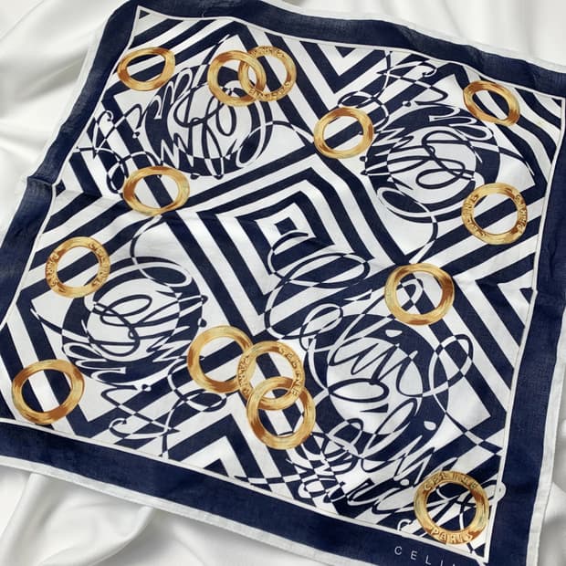 [정품] Celine 셀린느 링 패턴 빈티지 쁘띠스카프 손수건
