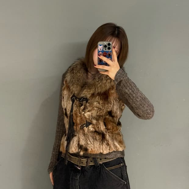 real fox fur duffle button vest