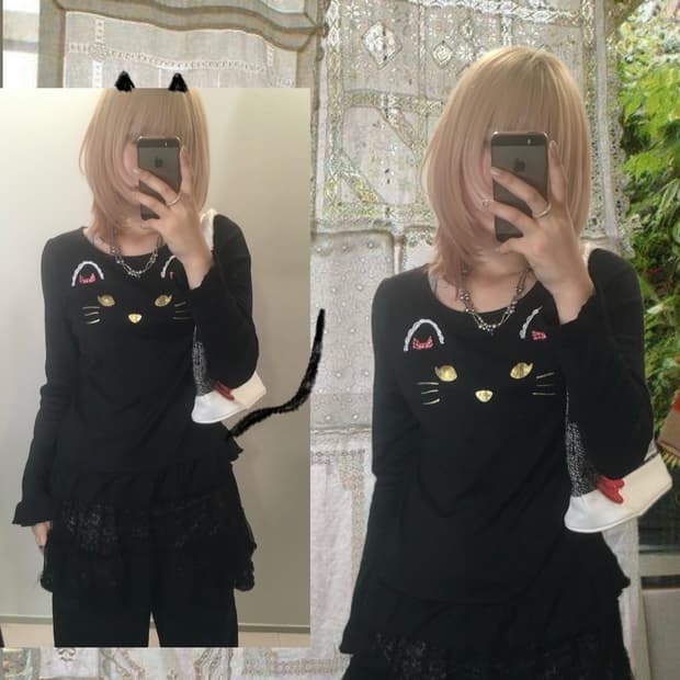 jpn vintage black cat ribbon frill t shi