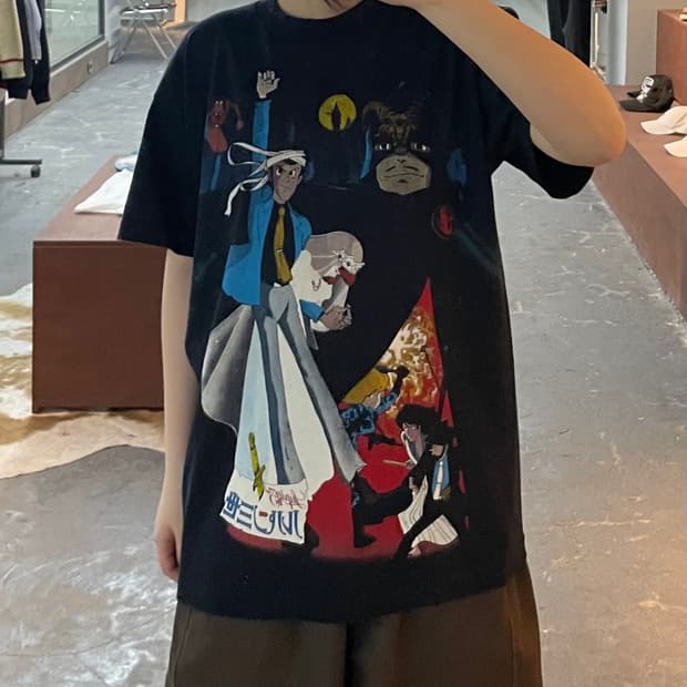 빈티지 루팡 3세 칼리오스트로의 성 애니 그래픽 블랙 반팔 H2495