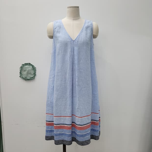 [S]JPN 빈티지블루 린넨 민소매 원피스