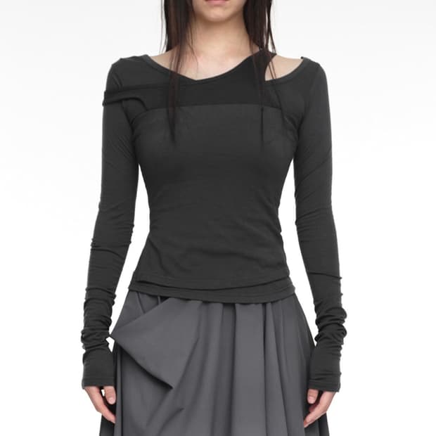 nache 나체 믹스드 레이어드 롱 슬리브 차콜