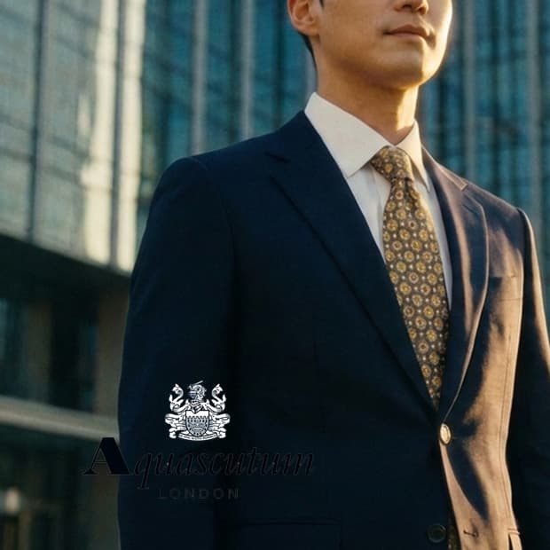 아쿠아스큐텀 실크 브라운 패턴 넥타이 9.4cm A+등급 e866