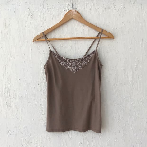 vintage mocha embroidery cami top