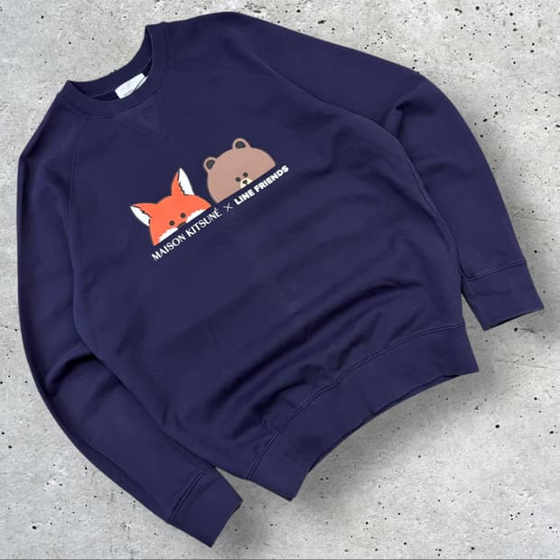 [L] 메종키츠네 라인프렌즈 맨투맨 네이비 B786