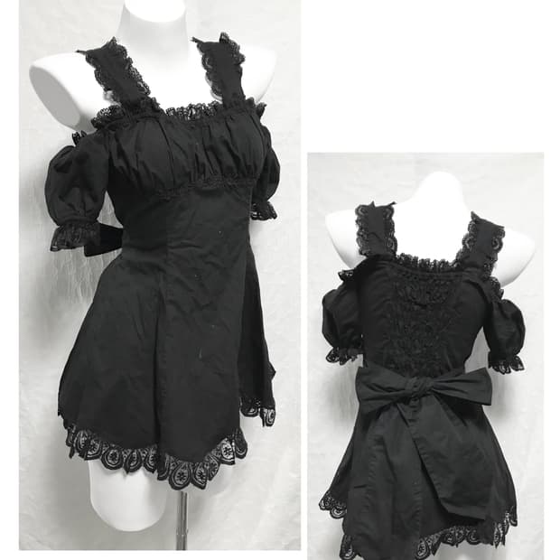 빈티지 bodyline 바디라인 고스로리 리본 오프숄더 원피스