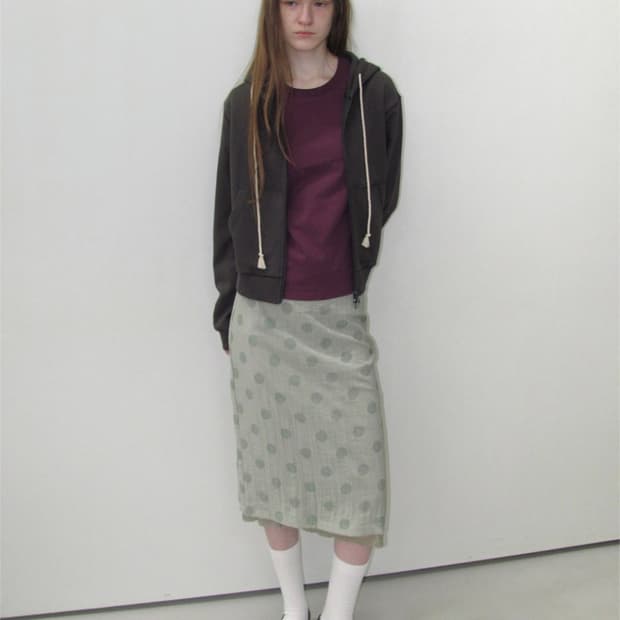 2 IN 1 도트 프린티드 쉬어 미디 스커트