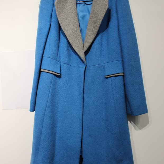 229. 블루 & 그레이 배색 울 코트