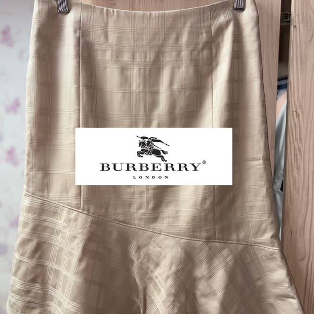 버버리 런던 체크 베이지 머메이드 미디 스커트 치마 BURBERRY