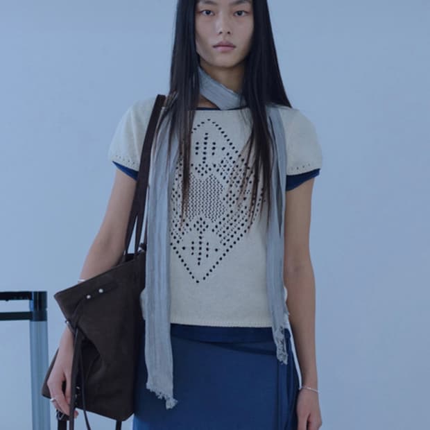 VERSO Square Mesh Cap-Sleeve Knit Top