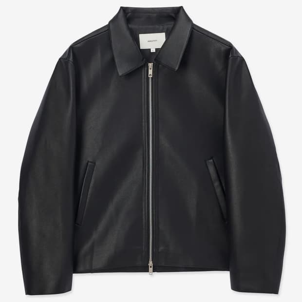 언아웃핏 크롭 비건 레더 자켓 블랙